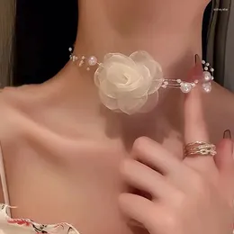 Choker Elegant Pearl Clavicle Chain Necklace Handmade Floral Rose For Women Fashion Wedding Party Jewellery Gift Y2k Accessories