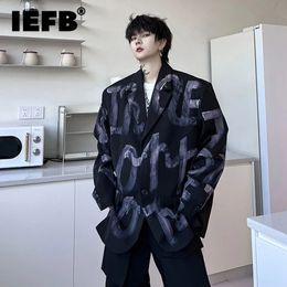 IEFB Korean Style Luxury Suit Coat Trend Men Autumn Printing Letter Pattern Casual Blazers Personality Male Clothing 9C1870 240329