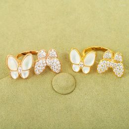 Cluster Rings High Quality Rose Gold Fritillaria Full Diamond Butterfly Ring Women's Fashion Sweet Simple Party Gift Jewelry