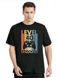Men's T Shirts Level 40 Unlocked Funny Video Gamer 40th Birthday Gift T-shirt Printed On For Men Cotton Shirt Clothing