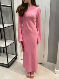 Tossy Satin Fashion Slim Maxi Dress For Women Long Sleeve High Waist Elegant Solid Party Casual Luxury Ladies Autumn 240403