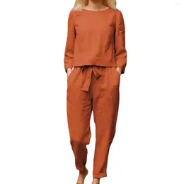 Women's Two Piece Pants Cotton Linen Autumn Set European And American Style Matching For Woman Girls Outing Trip