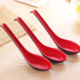 Spoons 5pcs Red And Black Soup Spoon Plastic Bicolor With Hook Practical Portable Long Handle Anti Scalding Antiskid TMZ