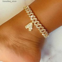 Anklets 12mm DIY Layered Initial Cuban Link Chain Iced Out Anklets for Women Cuban Anklet Ankle Stainless Steel Jewelry L46