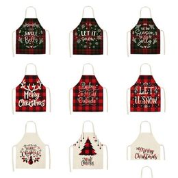 Aprons Creative Christmas Printed Women Kitchen Waterproof Cooking Oil-Proof Cotton Linen Antifoing Chef Drop Delivery Home Garden Tex Dhjn7