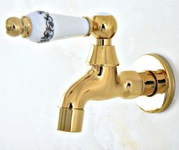 Bathroom Sink Faucets Luxury Gold Colour Brass Ceramic Handle Mop Pool Faucet / Laundry Cold Water Tap Garden Taps Lav148