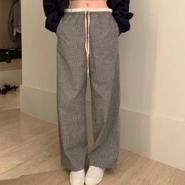 Women's Pants Casual Sweet Plaid Wide Leg Women Spring Summer Mid Waisted Patchwork Straight Lacing Trousers Female Korea Style 2024