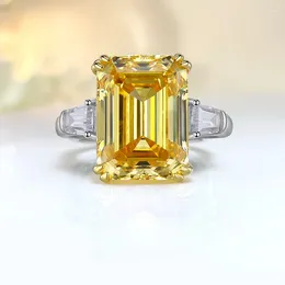 Cluster Rings Emerald Cut Ring 925 Sterling Silver Temperament Female Cold Wind Big Rock Sugar Yellow Diamond Wedding Jewelry