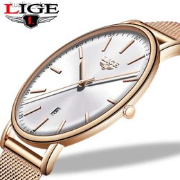 Women's Watches LIGE s Stainless Steel Ultra-Thin Casual Wrist Quartz ClockTop Brand Luxury Waterproof Womens es Fashion Ladie L240402