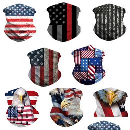 Party Decoration Us Flag Scarf 3D Masks For Men Women Scarfs Headband Sports Head Scarves Washable Protective Outdoor Face Mask Drop Dhy6W