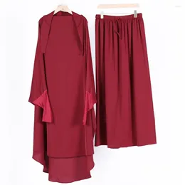 Casual Dresses Solid Colour Robe Skirt Set Traditional Middle Eastern Women's With Drawstring Waist Pleated For Conservative