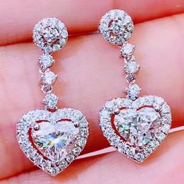 Stud Earrings Custom Solid 18K White Gold Drop Women Wedding Anniversary Engagement Party 1 2 3 Carat Heart Moissanite Diamond