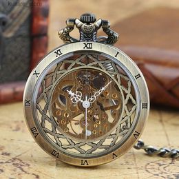 Pocket Watches Steampunk style glass transparent hand wind mechanical pocket with chain hollow design mens clock gift L240402