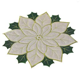 Table Mats Poinsettia Runner Embrodered Placemat Insulation Pad Holly Leaf Mat Versatile Gift Scald Proof Red Fruits Linen