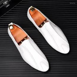 Casual Shoes Fashion Summer White Men Soft Leather Loafers Handmade Mens Pointed Toe Dress Slippers Flats