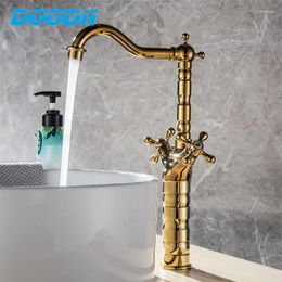 Bathroom Sink Faucets Titanium Gold Retro Style Faucet Basin Brass Double Handle Wall Mounted And Cold Water Mixer