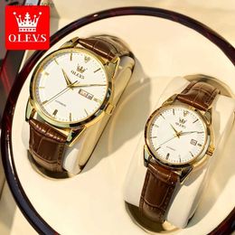 Women's Watches OLEVS 6629 Original Automatic Mechanical For Men Women Waterproof Leather Couple es Simple Dial Top Brand Hand Clock L240402