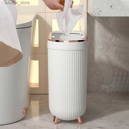 Waste Bins New 12L Luxury Press Trash Can with Foot For Bathroom For Kitchen Garbage Toilet Waterproof Gold Trash Can With Lids L46