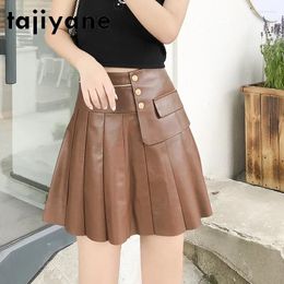 Skirts Tajiyane Genuine Leather Black Skirt Women's 2024 Autumn Sheepskin A-line Pleated Short FCY147