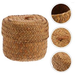 Vases 2Pcs Lidded Seagrass Storage Basket Natural Hand Woven Organiser Box Gift