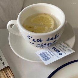 Mugs French Blue Letter Ceramic Mug And Dish Set Household Coffee Cup Milk INS Nordic Style Afternoon Tea
