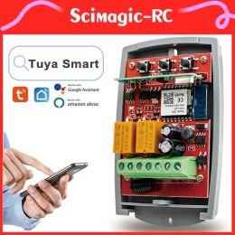 Control 2CH Tuya WIFI Universal 433mhz Garage Door Receiver Module Work With Tuya SmartLife APP Alexa and 433.92MHz RF Remote Control