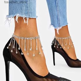 Anklets 2pcs Boho Rhinestone Ankle on leg Foot Jewelry for Women Drop Crystal Tassel Anklet High Heeled Tennis Foot Chain L46