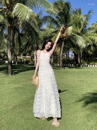 Casual Dresses Summer White Long Dress For Women 2024 Fairy Wedding Backless Elegant Ruched Ruffles Halter Beach Vacation