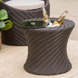 Camp Furniture Outdoor Wicker Accent Table With Ice Bucket Brown Camping Sedentary Dining