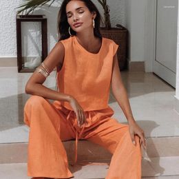 Home Clothing 2024 Summer European And American Cotton Vest Pajamas Sleeveless Loose Pants Two Piece Set Fashion Outwear Women's Fur