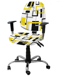 Chair Covers Abstract Geometry Squares Modern Art Black Yellow Elastic Armchair Cover Removable Office Slipcover Seat