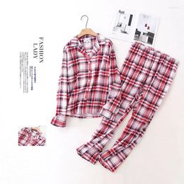 Home Clothing Ladies Red Plaid Brushed Fabric Pajamas Long Sleeves Trousers Clothes Plus Size Loungewear Women Classic 2 Piece Sets