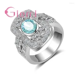 Cluster Rings Big Personality Blue Sea Real 925 Sterling Silver Cubic Zirconia For Women Party Gifts Square Jewelry Crazy Selling