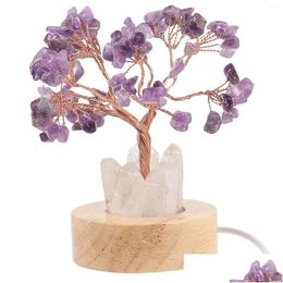 Night Lights Amethyst Crystal Tree Light Bedside Lamp Decorative Small For Bedroom Drop Delivery Dhhvv