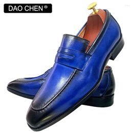 Casual Shoes MEN'S LOAFERS BLUE BLACK HIGH QUALITY GENUINE LEATHER MENS DRESS WEDDING PARTY SLIP ON FOR MEN