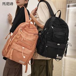 Backpack 2024 Solid Colour Women Unisex Multi-Pocket Laptop School Bag For Teenagers