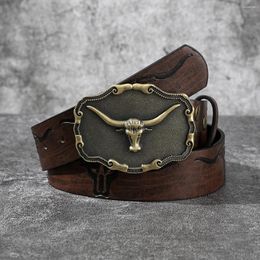 Belts Zinc Alloy Cow Head Embossed Western Vintage Women's Belt