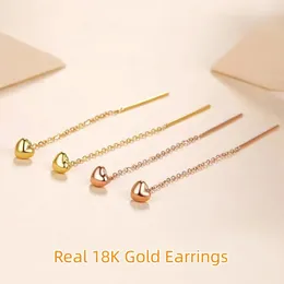 Stud Earrings MUZHI Real 18K Gold For Women Pure AU750 Heart Ear Line Simple Fashion Fine Jewellery Wedding Gift