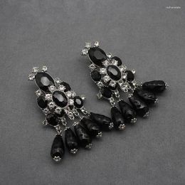 Backs Earrings European Court Black Glazed Heavy Industry Rhinestone Shoulder Sweeping Ear Clip