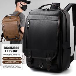 Backpack High Quality PU Leather Men Multi-layer Design School Bag For Boys Waterproof Laptop Bags Large Capacity Travel