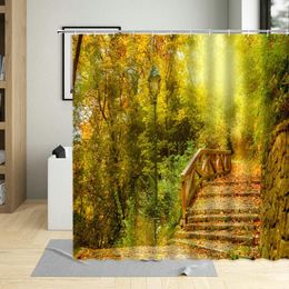 Shower Curtains Autumn Country Scenery Curtain Rural Leaves Forests Natural Landscape Bathroom Set With Hooks Bath Waterproof