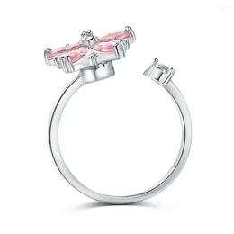 Cluster Rings S925 Silver Ring With Diamond And Peach Blossom Decompression Rotating Series Fashion Versatile Design Jewellery