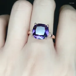 Cluster Rings Classical Square Purple Gemstones Amethyst Zircon Diamonds Women's Finger Bands Accessories Rose Gold Filled Jewelry Gifts