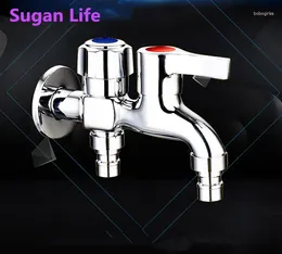 Bathroom Sink Faucets Sugan Life G1/2 Brass Double Faucet Multi-function One Into Two Two-head Washing Machine Mop Pool Tap