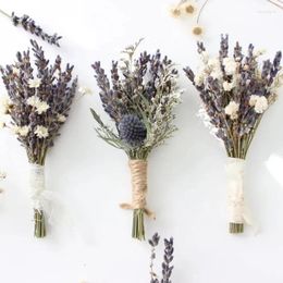 Decorative Flowers 3Pcs Small Lavender Natural Dried Flower Bouquet Dry Baby's Breath Mini Bouquets Boho Wedding Po Background Home Decor