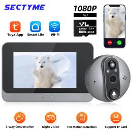 Doorbell Sectyme Smart Tuya 1080P WiFi Door Bell Peephole Camera 5000 mAh Audio 4.3 inch PIR Night Vision Infrared Door Digital Viewer