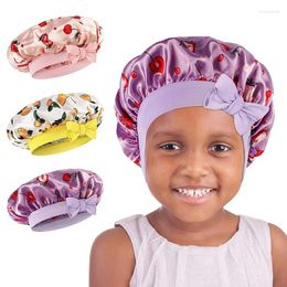 Berets Wide Band Kids Satin Bonnet Sleep Cap Silky For Curly Hair Boy Girls Adjustable Night Baby Bow HeadWrap