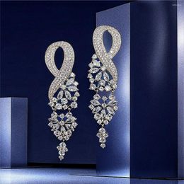 Dangle Earrings Luxury Gorgeous Marquise Cluster Flower Shape Cubic Zirconia Long Drop Brides Wedding Jewelry