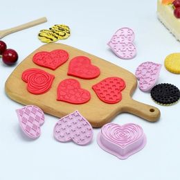 6pcs Valentine's Day Cookie Cutter Set Heart Valentine Fondant Cookie Embossing Stamp Moulds Cake Decorating Tools for Birthday