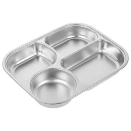 Plates Stainless Steel Dinner Plate Divided Dish Portion Control Tray Serving Platter Metal Student Trays